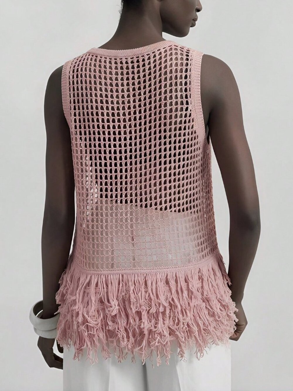 Pink Bohemian Women's Festival Look with Fringe Hem Knit Top & - Picture 2 of 6